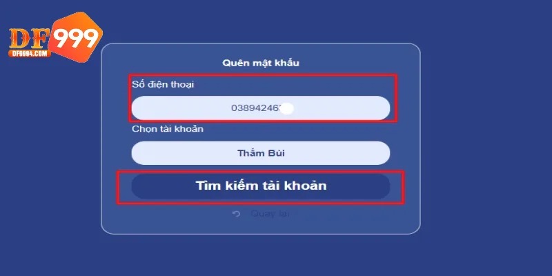 Cung cấp thông tin đăng nhập df999 để khôi phục